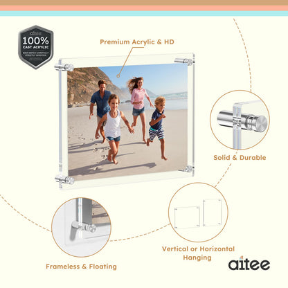 AITEE 8x10 Acrylic Picture Frames 4 Pack, Clear Picture Frames for Wall, Modern Frameless picture Frames Lucite Transparent Square Cubes Floating Hanging Photo Frame Gift for Home Office Display