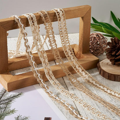 PH PandaHall 4 Rolls Natural Burlap Ribbons Jute Lace Ribbons Thin Crafts Fabric Ribbons Rustic Twine String for Gift Wrapping Wedding Christmas Party Home Decoration, 43.76 Yards