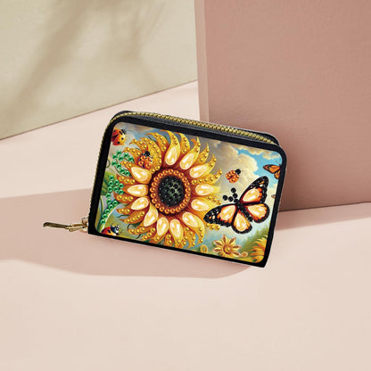 JZHYOAN Sunflower Diamond Art Credit Card Holder DIY Butterfly Pattern Zipper Business Small Wallet Coin Purse Keychain Gem Arts Card Holder Wallet Family Adult Man Woman Craft Gift