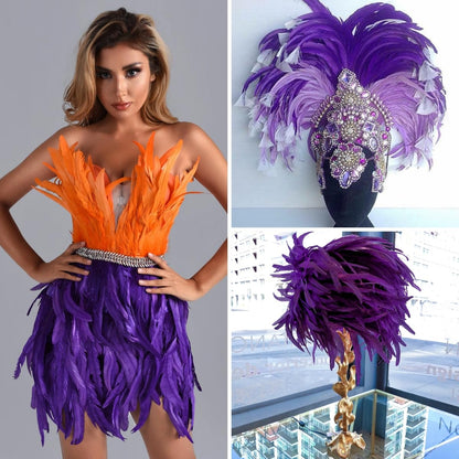 Holmgren Purple Rooster Feathers Bulk - 60pcs 12-14inch Natural Long Rooster Tail Feathers for DIY Crafts, Mardi Gras Masquerade Party Performances Decoration (Purple)