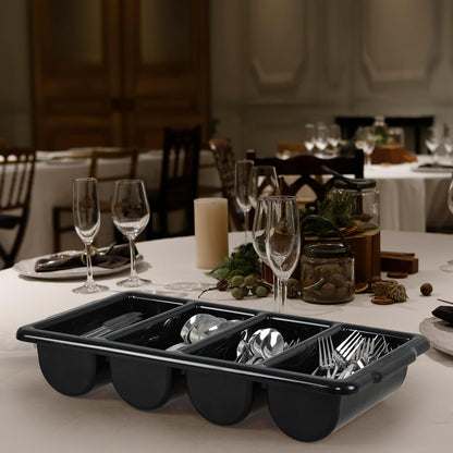 Loiycg 4 Compartment Cutlery Bin, Set of 4 Restaurant Silverware Tray Plastic, Black