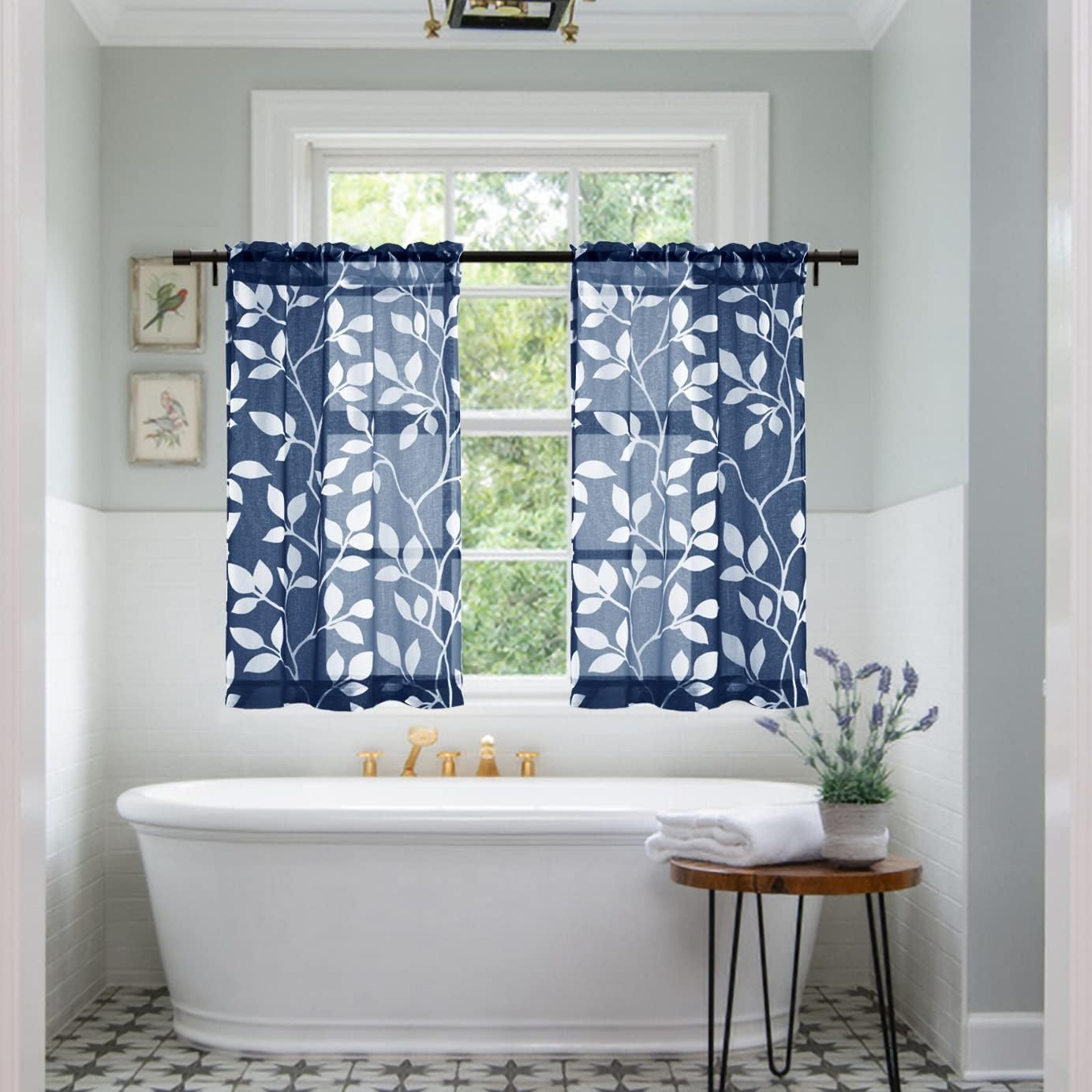 24 Inch Set 2 Pack XTMYI Kitchen Curtains Length of Sheer Cafe Curtains for Small Bathroom Window,Blue