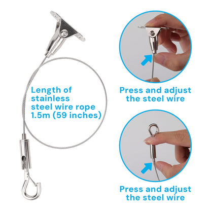HUYEIOBGD Heavy Duty Picture Hanging Kit with 1.5m Adjustable Stainless Steel Cable, 6-Piece Wire Rope Suspension System for Artwork, Display Signs, Photo Frames, Gallery Walls & Hanging Decorations