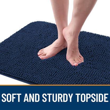 OLANLY Dog Door Mat - Absorbent Non-Slip Chenille Mat for Muddy Paws | 40x32, Dark Blue, Quick Dry