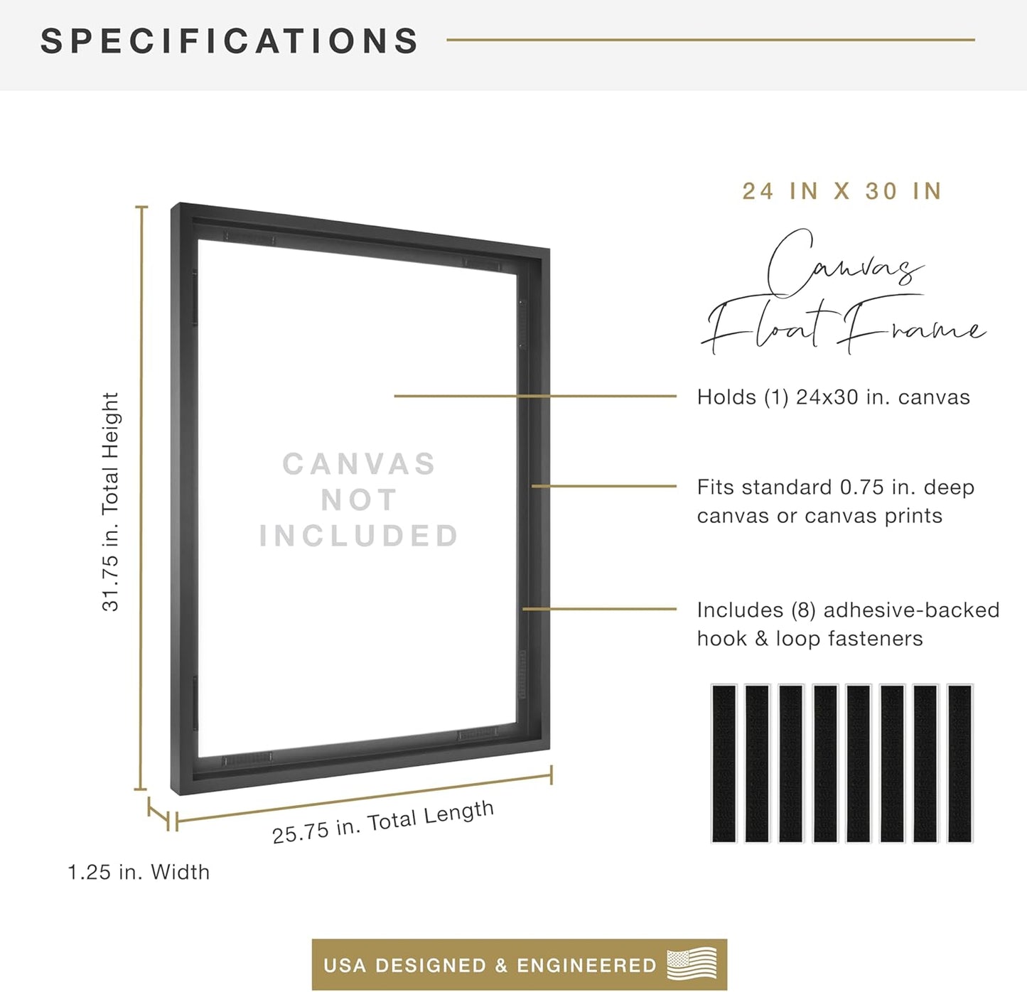 MCS Canvas Float Frames 24x30 - Black Frame for Finished Canvases, Vertical & Horizontal Wall Hanging