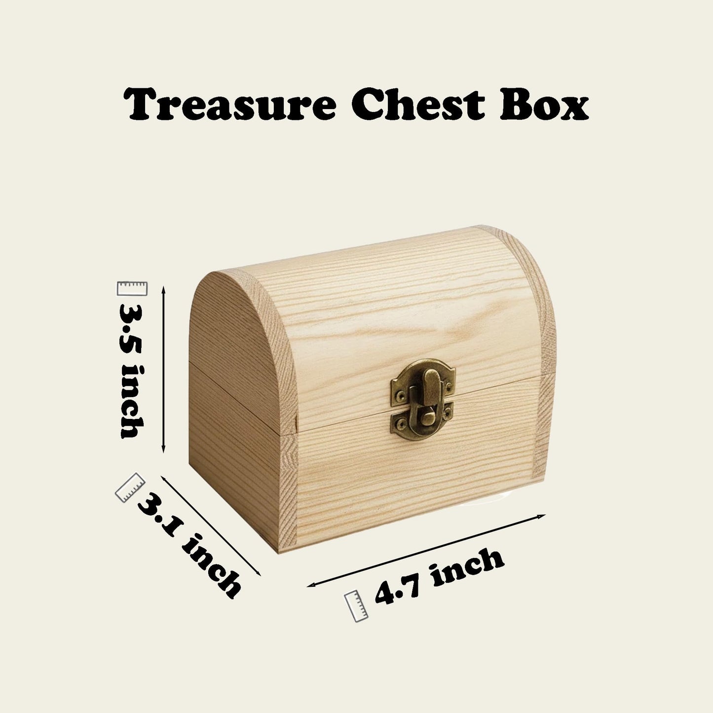 4 Pieces Unfinished Wooden Treasure Chest Box with Bronze Clasp, Pine Craft Storage Box for DIY Decoration, Small Decorative Container for Jewelry, Crafts, Keepsakes Gift Box, 4.7x3.1x3.5 Inch