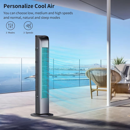 Uthfy Bladeless Tower Fan - 120° Oscillating with Remote Control, 3 Modes & 7.5H Timer | 30 Inch, Black