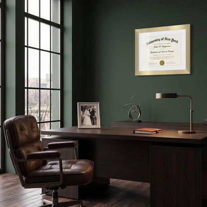 Americanflat 11x14 Diploma Frame with Shatter-Resistant Glass - Use as 8.5x11 Frame with Mat or Display 11x14 Documents Without Mat - Certificate Frames with Engineered Wood for Wall Display - Gold
