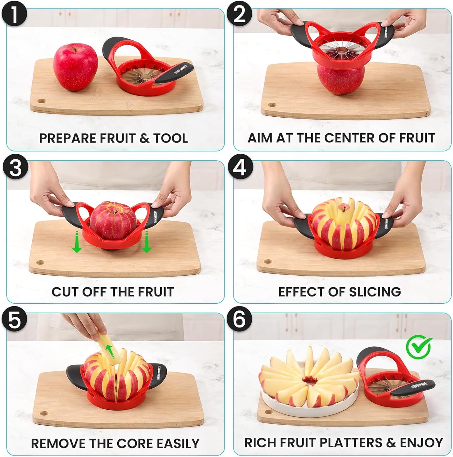 16-Blade 4.72 Inch SCHVUBENR Apple Slicer and Corer - Sharp Stainless Steel Apple Cutter - Professional Apple Divider