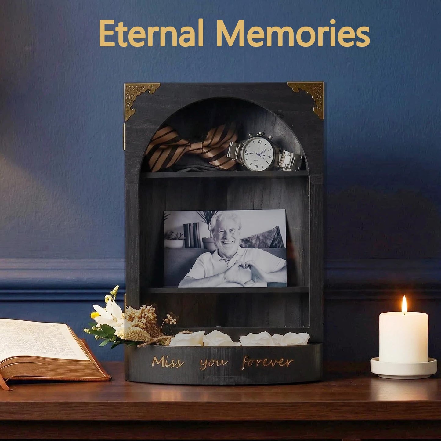 DGWJSU Shadow Box Frame, 8.66x12.5″ Sympathy Gifts for Loss of Loved One, Keepsake Box, Shadow Boxes Display Cases Flower, Photos, Memorial Gifts, Sympathy Gifts, Celebration of Life, Black