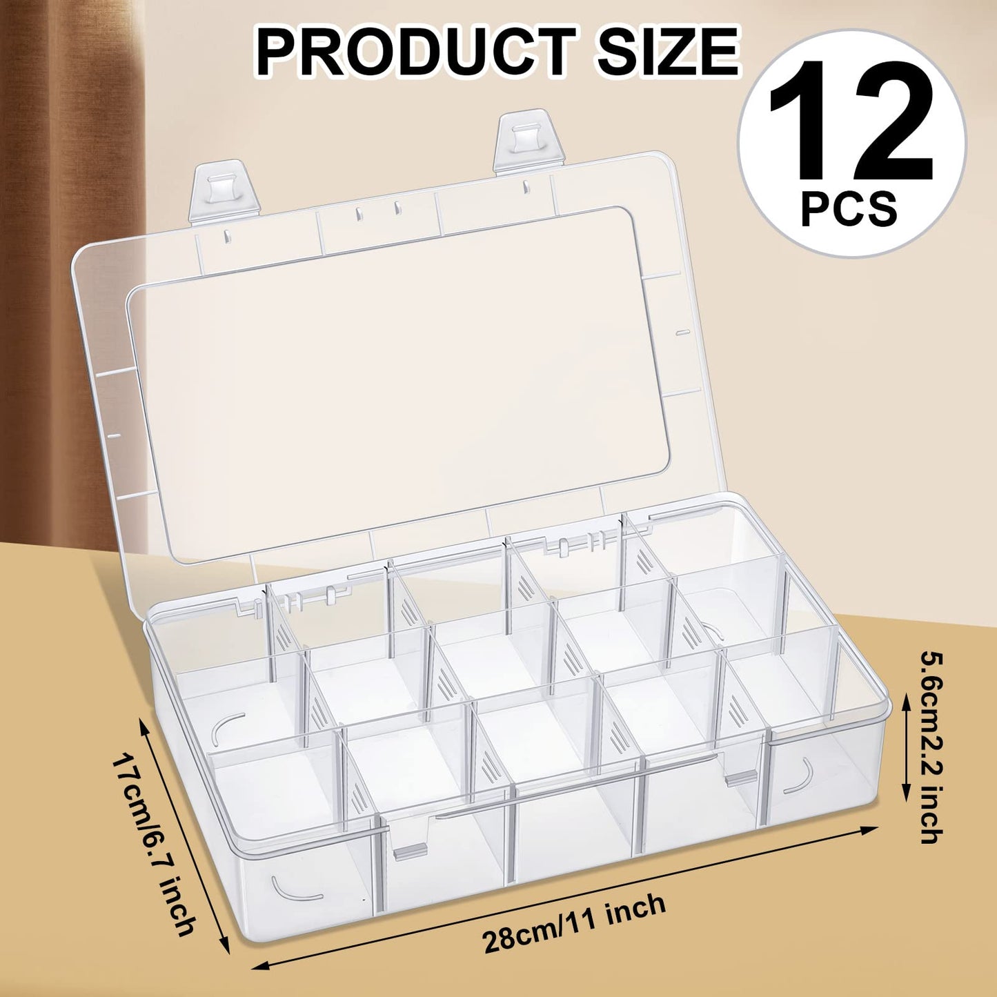 Fuutreo 7 Pack 15 Large Grids Clear Plastic Bead Organizer, Plastic Washi Tape Organizer Clear Craft Box with Removable Divider Compartment Jewelry Box Contains for Jewelry, Beads, DIY Crafts