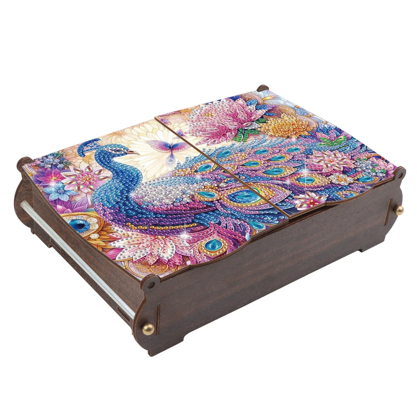 JZHYOAN Diamond Painting Wooden Storage Box Diamond Painting Handmade Art Desktop Decoration Kits, DIY Special Shaped Diamond Art Decorative Organizer with Peacock Pattern for Adult