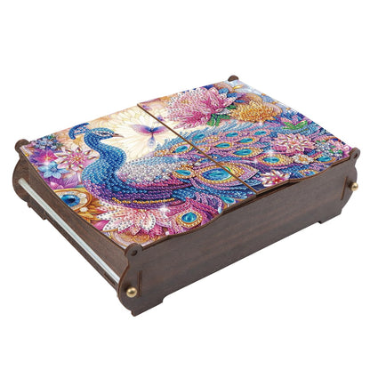 JZHYOAN Diamond Painting Wooden Storage Box Diamond Painting Handmade Art Desktop Decoration Kits, DIY Special Shaped Diamond Art Decorative Organizer with Peacock Pattern for Adult