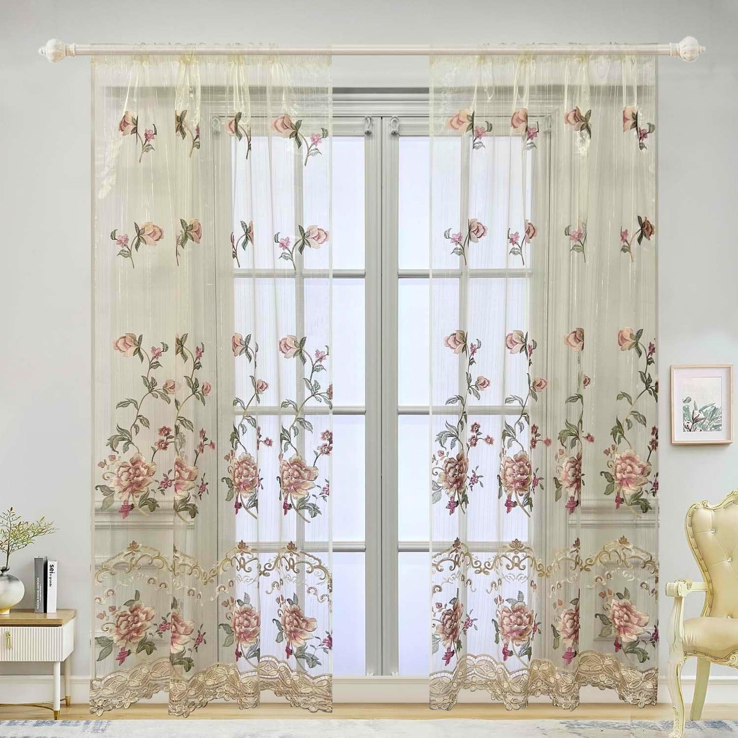 Luxury Embroidered Sheer Curtain for Living Room, 84 inch Length, Custom Elegant Luxurious Embroidery Drape (39x84 inch)