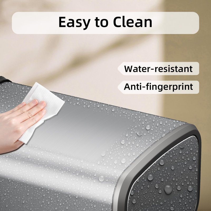 KHMMGK 8L/2.1 Gal Small Bathroom Trash Can with Lid, Swing-Top Rectangular Waste Bin, Stainless Steel Garbage Can for Home, Office, Toilet, Bedroom, Living Room (Silver)