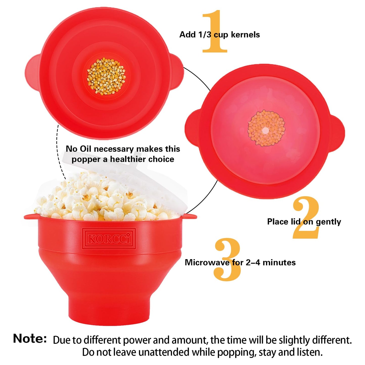 The Original Korcci Microwaveable Silicone Popcorn Popper, Microwave Popcorn Popper, Collapsible Microwave Popcorn Maker Bowl, No Oil Required, Use In Microwave, Dishwasher Safe (Blue)