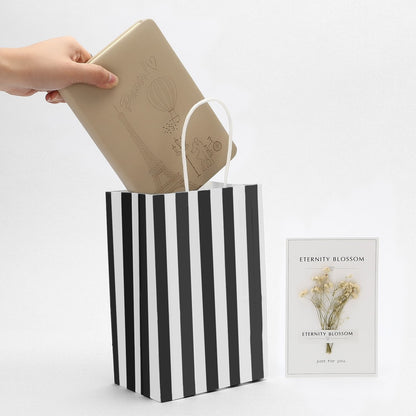 Ronvir 100Pcs Small Gift Bags,Black & White Striped Recycled Paper Bag