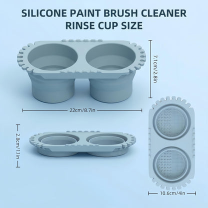 Foldable Silicone Paint Brush Cleaner Cup, Portable Brush Cleaning Rinse Cup with Dual Cleaning Compartments and Brush Holder, for Water-Based Paints, Suitable for Art Students, Plein Air Painters
