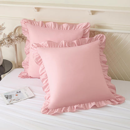 26x26 Inches, Set 2, KKJIAF Ruffle Pillow Cases Light Pink Square Ruffled Pillow Covers of Microfiber Wrinkle Resistant