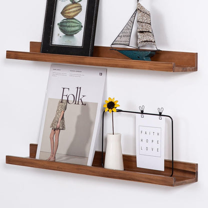 24 Inch 3 MBYD Floating Wall Shelves Wood Photo Picture Ledge Shelf, Light Walnut Nursery Kids Bookshelf Same Sizes