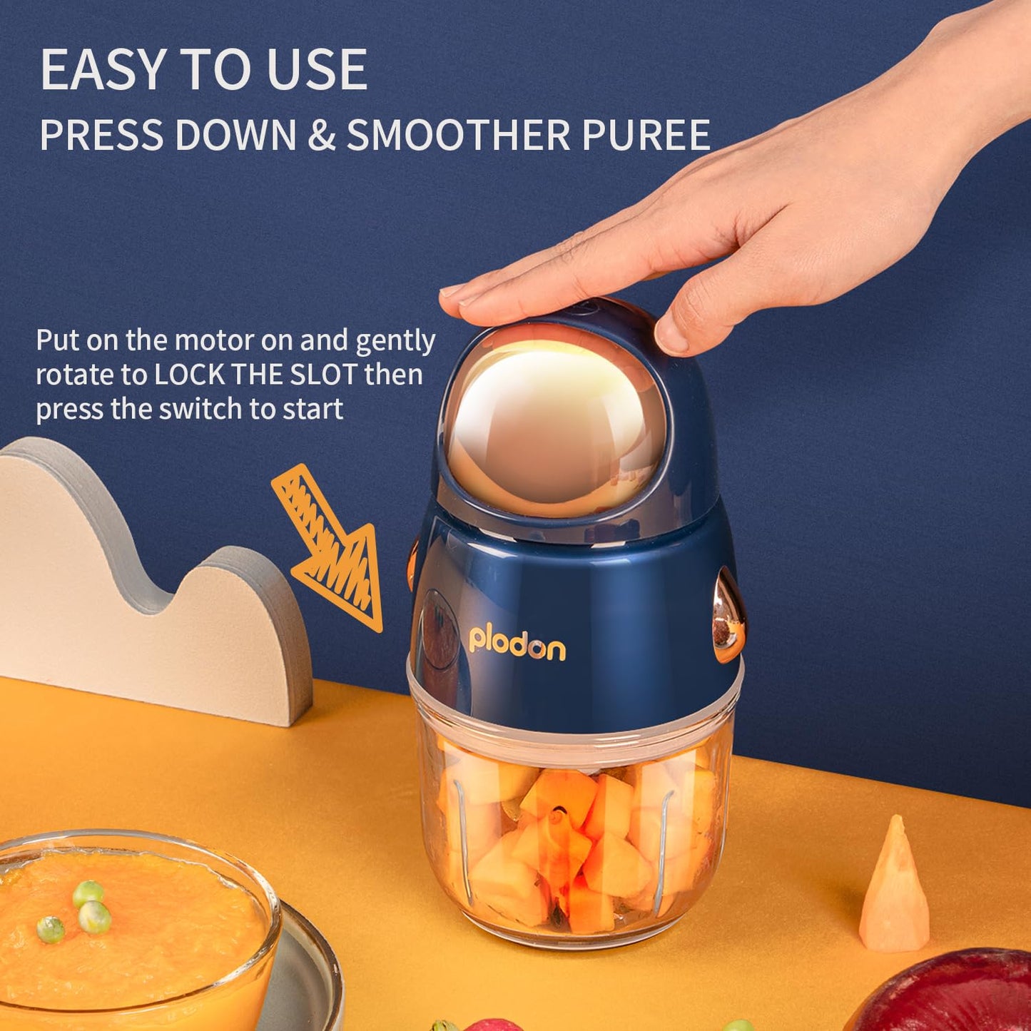 Baby Food Maker Mini Cute and Small Food Processor Puree Blender Grinder Chopper 1.2 Cup Glass Bowl with 6 Blade Electric (Spaceman-White(One Bowl))
