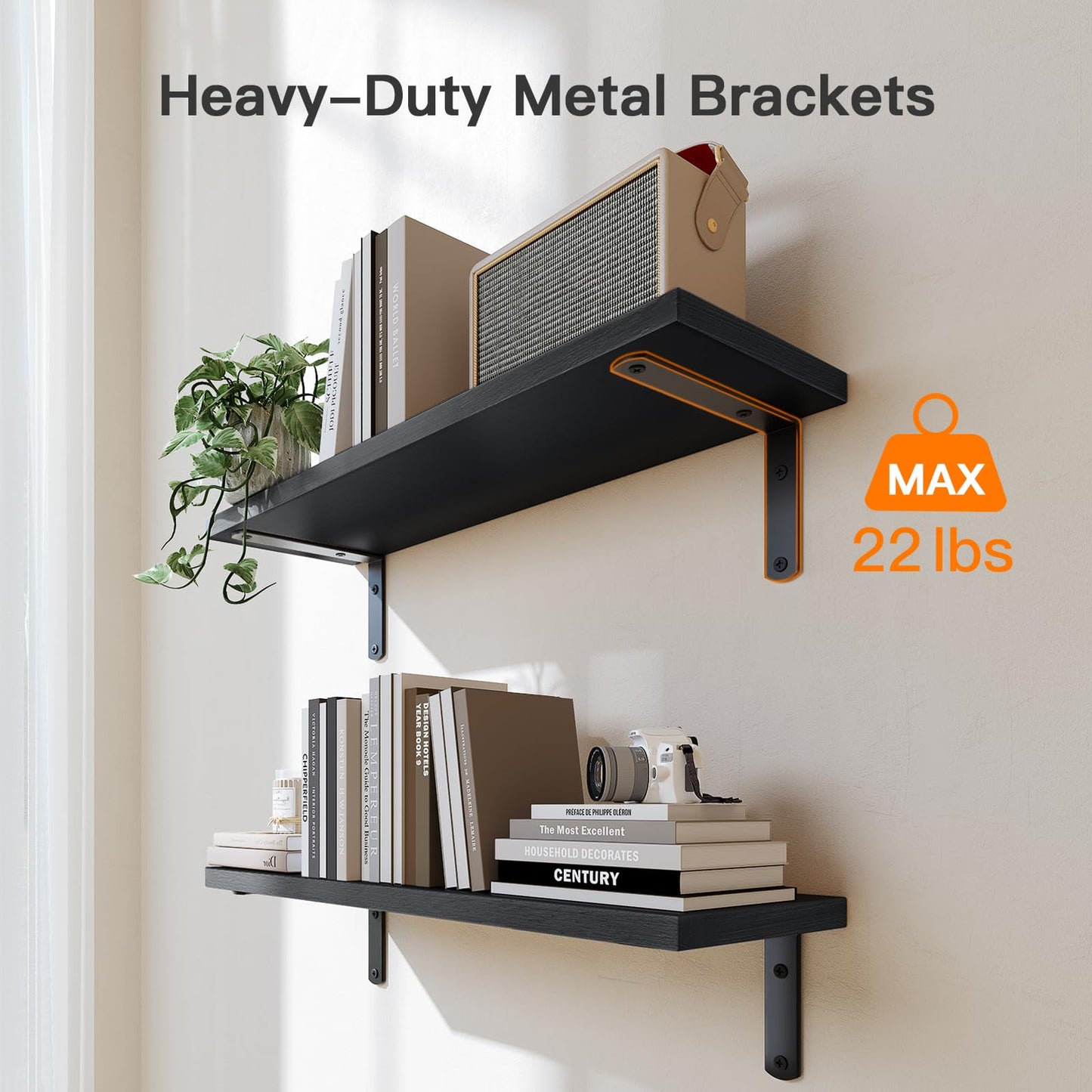 Amada Bathroom Shelves Over Toilet with Storage Basket, Floating Wall Shelves for Home Organization & Wall Decor, Bathroom/Kitchen/Living Room ShelvesBlack