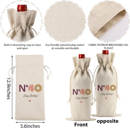 Happy 40th Birthday Wine Bag, Unique Gifts for Women & Men, Cool 40 Year Old Birthday Party Decorations