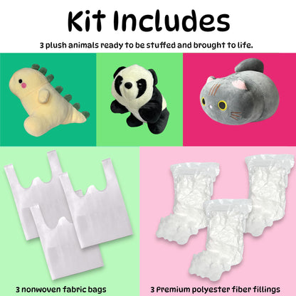 3-Pack 8" Make Your Own Stuffed Animal Kit - No Sew Crafts for Kids - DIY Children Dinosaur Pillow - Unstuffed Plush Animals Kit (Traditional)