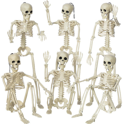 XONOR 16” Posable Halloween Skeleton- Full Body Halloween Skeleton with Movable Joints for Haunted House Props Decorations (6pcs)