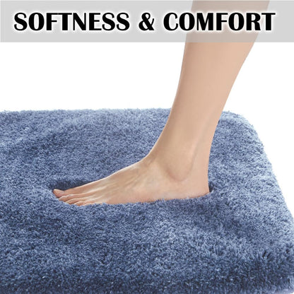Suchtale Non Slip Bath Rug for Bathroom (20 x 32, Blue) Soft Microfiber Shaggy Mat, Machine Washable