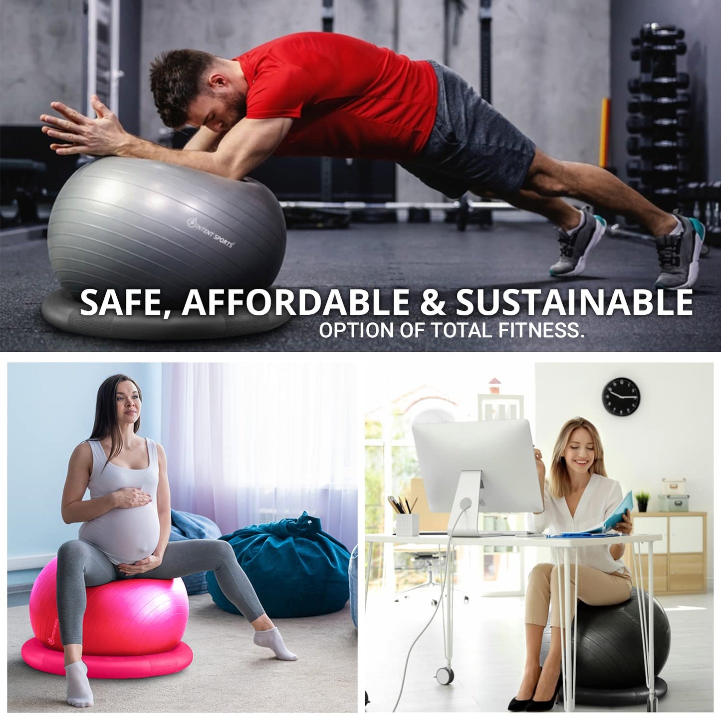 INTENT SPORTS Yoga Ball Chair – Stability Ball with Inflatable Stability Base & Resistance Bands, Fitness Ball for Home Gym, Office, Improves Back Pain, Core, Posture & Balance (65 Cm)
