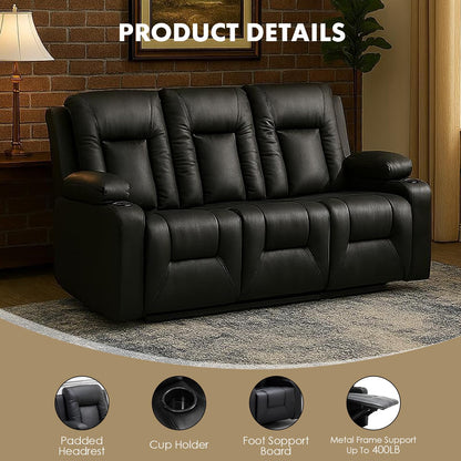 LUCKLIFE Leather Recliner Sofa Set with Manual Recliners,Living Room Furniture Set with Reclining Couch,Loveseat and Armchair,Living Room Chair with Cup Holders,Black (3+1)