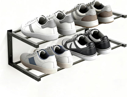 1 Pack, 25.9 Inch 6 Wall Mounted Shoe Organizer Wall Mounted Shoe Rack Holds Pairs, Space Saving Metal Wall Shoe Rack