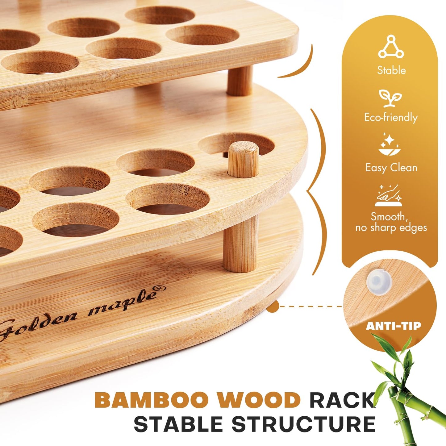 golden maple Bamboo Paint Organizer and Paint Brush Holder 2-in-1, 3-Tier Desktop Storage Rack with 42 Paint Bottle Holes & 39 Paint Brush Slots for Miniature Model Painting & Art Crafts