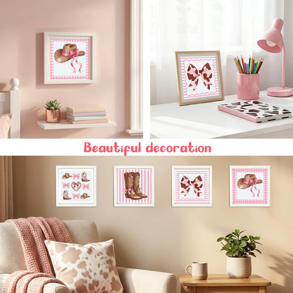 SHADOAMP Western Cowgirl Diamond Art Kit Set of 4 - DIY Rhinestone Canvas Craft Featuring Pink Bows, Hats & Boots Designs, Creative Diamond Art Kits for Home Decor and Family Craft Projects