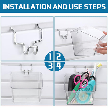 Layhit 6 Set Slatwall Bins Plastic Slatwall Baskets with Metal Hooks Hanging Containers Storage Organizer Pegboard Accessories for Garage Craft Workshop Office Storage