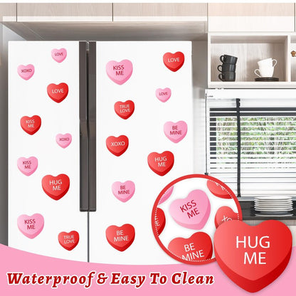 Whaline 15 Pcs Valentine's Day Refrigerator Magnets Magnetic Stickers Red Pink Conversation Heart Magnet for Holiday Refrigerator Metal Garage Door