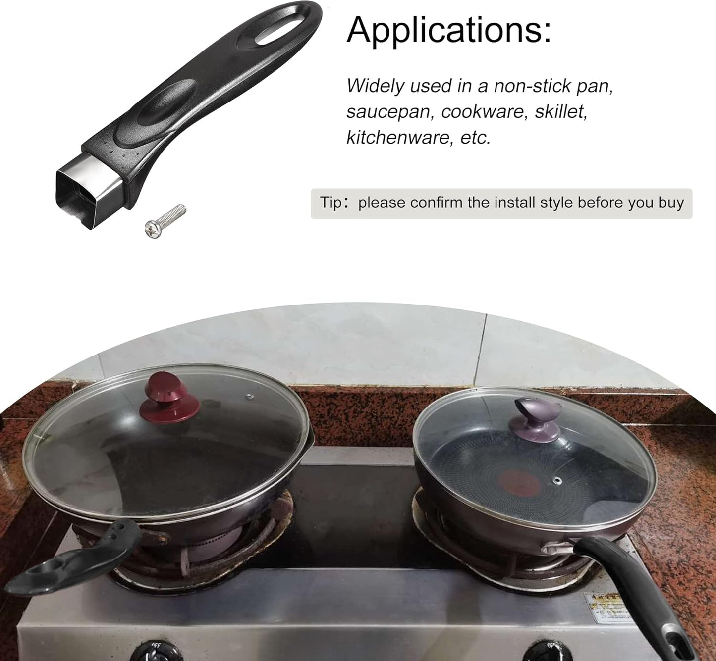 MECCANIXITY Pan Replacement Handle Black 178mm/7inch with Screw for Nonstick Saucepan Cookware