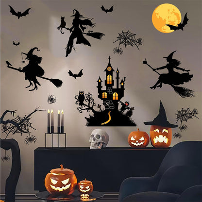 Halloween Decorations Decals Witches Wall Decor Black Bats Castle Stickers Halloween Wall Decal Peel and Stick Halloweens Party Supply Scary Spider Vinyl Sticker Art Murals for Home Window Door Decor