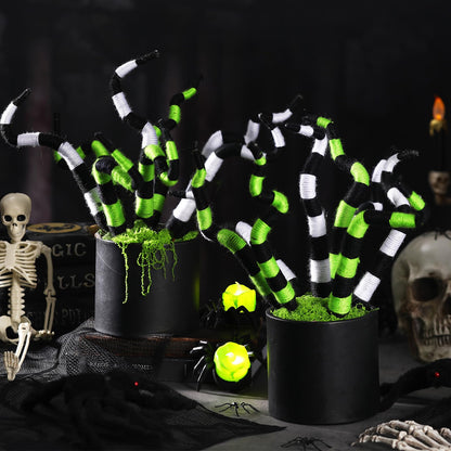 Yalikop 16 Pcs 14 inch Halloween Decoration Halloween Plant Stakes Spooky Nightmare Worms Black and White Striped Plant Tentacle Picks for Front Porch Lawn Garden Decor