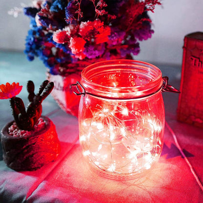 Ariceleo LED Fairy Lights - Battery Operated Copper Wire String Lights | 5m/16ft Red for Bedroom & Parties