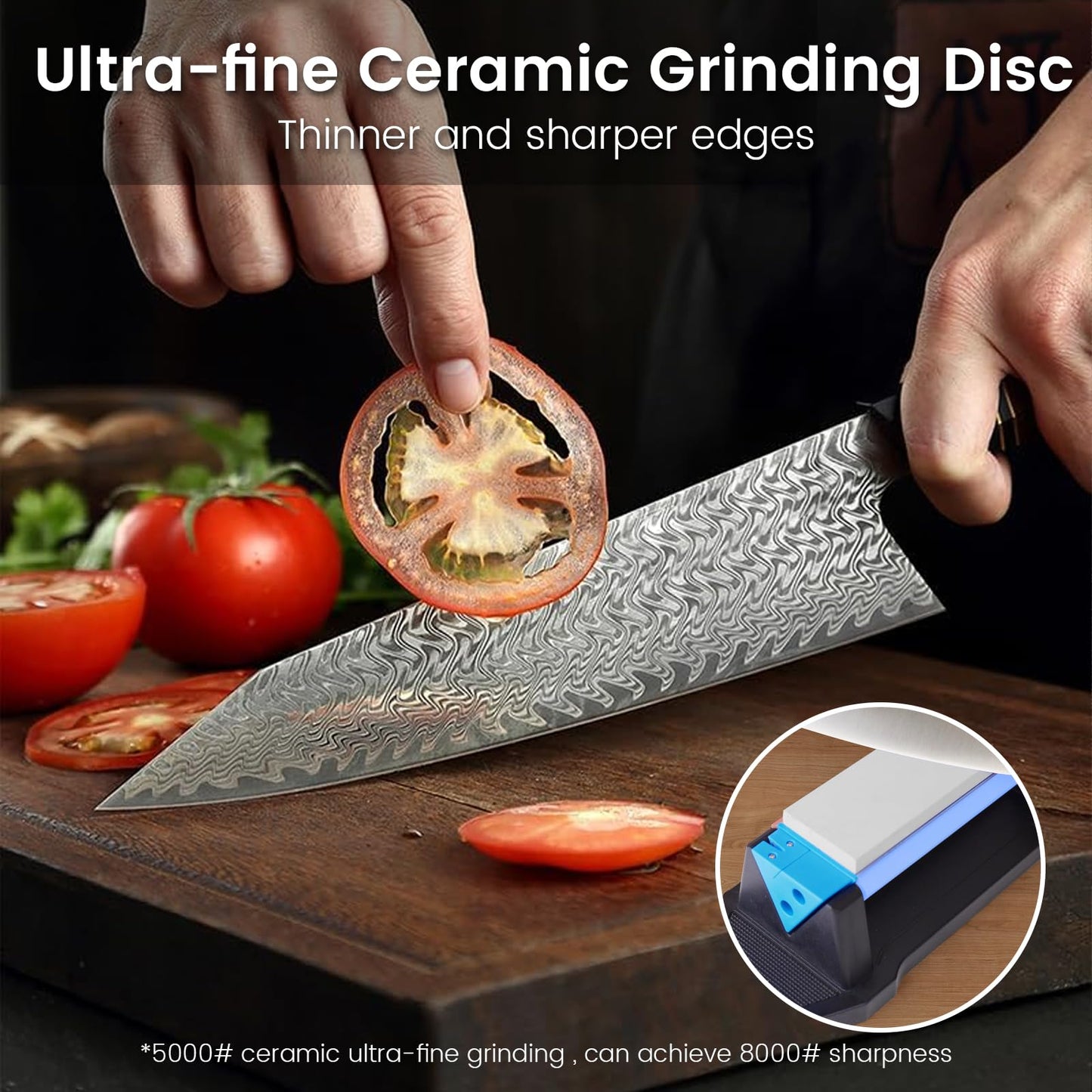 Whetstone Sharpening Stone Kit, Premium 3 Side Grit 400/1000/5000 Knife Sharpener for Sharp Blade, with Non-Slip Base, Angle Guide & Leather Strop