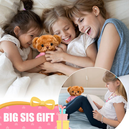Taiyin 5 Pcs Big Sister Gift Set Big Sister Bear with Colorful Bracelet Necklace Jewelry Pink Stuffed Animal Bear Doll Toy Gift for Who Promoted with Beautiful Greeting Card and Box