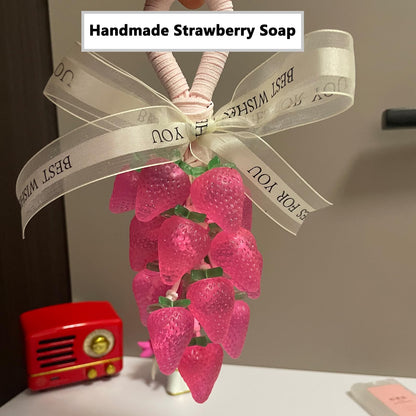 3D Strawberry Grape Silicone Molds, 3 Sets Strawberry Soap Candle Molds with 3 Leaf Molds & 200Ft White Cotton Rope for Soap Making, Scented Candle DIY & Craft Gifts