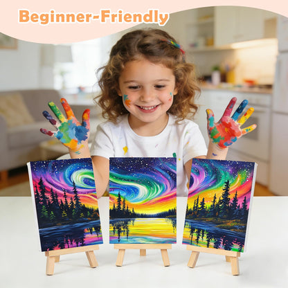 3 Piece Framed Paint by Numbers Kit for Adults Beginner Starry Night Easy Adult Paint by Number Kits on Canvas Landscape DIY Painting Kits for Adults with Frame Wall Art Decor for Living Room 8x12 In