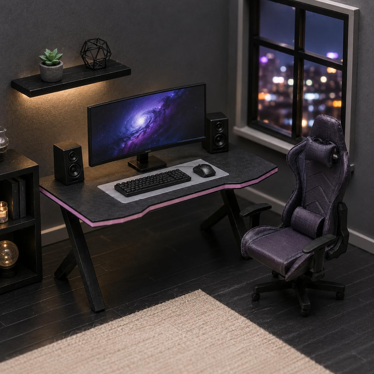 LUOZZY 2 Pcs 1:12 Scale Miniature Dollhouse Gaming Desk and Chair Furniture Model for Scene Decorations