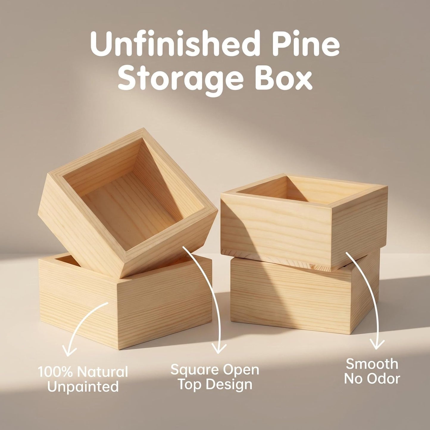 HONSHEN Wooden Storage Box Set, 8 Inch Rectangle Box with 2 Pcs 3 Inch Square Boxes, Decorative Wood Organizer for Jewelry, Trinkets, Office & Home