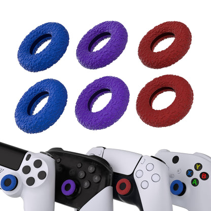 PlayVital 3 Pairs Donut Design Silicone Thumbstick Rings for ps5/4, for Xbox Series X/S, for Xbox One/Elite Series 2 Core, for Switch Pro, Universal Anti Slip Thumb Grips Rings - Red & Blue & Purple