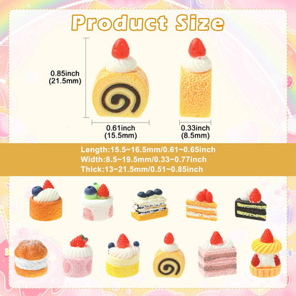 Gythara 44 pcs 11 Styles Lovely Cake Theme Resin Miniature Ornaments Sweet Dessert Imitation Food Figurines for DIY Fairy Garden Micro Landscape Desk Office Decor