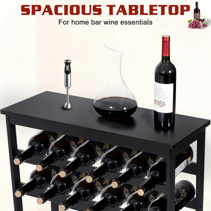 Bambition Bamboo Wine Rack Freestanding Floor, 7-Tier 42-Bottle Wine Storage Shelf with Table Top - Black